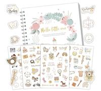 Galenecx Diario de Bebé, Libro de Bautizo con Juego Pegatinas, Álbum Fotos para Bebé Utiliza Papel Más Grueso, Libro Hitos para Bebé, Se Puede Utilizar Escribir Bendiciones Tomar Fotografías