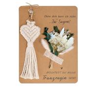 Galenecx Regalo de Dama de Honor, Quieres ser mi Dama de Honor Tarjeta de Papel Kraft con Ramo de Flores Secas y Llavero, Tarjeta de Invitación Testigo de Boda Hombre Mujer Amigos