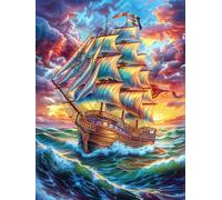 Galeón navegando bajo un Cielo arcoíris Puzzle 300 Piezas Papel Mayores Dibujo Animado de Paisajes de Cuento de Hadas Terapia Ocupacional Entretenimiento Sin Pantalla para Navidad Re