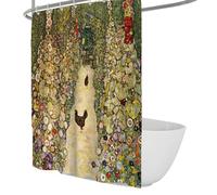 Galería de Ducha de Arte francés Pintor Famoso Camino de jardín con Estampado de gallinas Decoración de baño Juego de Cortinas de baño de Tela Impermeable con Gancho 240x180cm