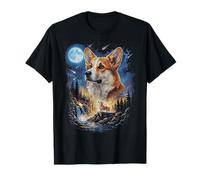 Galés Corgi Aullando a la Luna Vintage Dog Art Camiseta