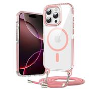 Galful iPhone 16 Pro MAX Hülle Compatible con MagSafe 6.9",Handykette iPhone 16 Pro MAX Case mit Band Clear Magnetic Handyhülle Necklace Schutzhülle Dünn Cover mit Kordel [abnehmbar] Rosa