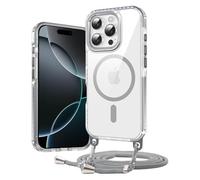 Galful iPhone 16 Pro MAX Hülle Compatible con MagSafe 6.9",Handykette iPhone 16 Pro MAX Case mit Band Clear Magnetic Handyhülle Necklace Schutzhülle Dünn Cover mit Kordel [abnehmbar] Grau
