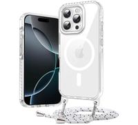 Galful iPhone 16 Pro MAX Hülle Compatible con MagSafe 6.9",Handykette iPhone 16 Pro MAX Case mit Band Clear Magnetic Handyhülle Necklace Schutzhülle Dünn Cover mit Kordel [abnehmbar] Weiß