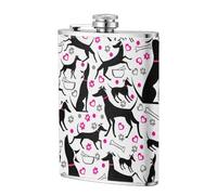 Galgos y corazón de pata,Frasco de acero inoxidable 304 de 8 oz con funda de cuero sintético, frasco de bolsillo para licor plano para exteriores