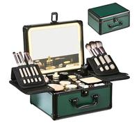 GALHUBIS Estuche de maquillaje con espejo iluminado, estuche de viaje impermeable, estuche de cosmetología LED, regalo de Navidad, organizador de maquillaje, estuche de cosméticos profesional, negro y