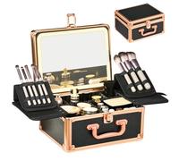 GALHUBIS Estuche de maquillaje con espejo iluminado, estuche de viaje impermeable, estuche de cosmetología LED, regalo de Navidad, organizador de maquillaje, estuche de cosméticos profesional, negro y