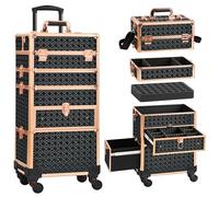 GALHUBIS Estuche de maquillaje con ruedas con cajón, estuche de maquillaje 4 en 1, estuche de cosmetología con ruedas, regalo de Navidad, organizador de maquillaje grande, estuche de cosméticos