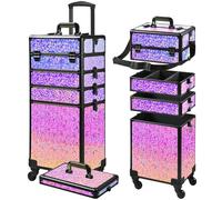 GALHUBIS Estuche de maquillaje con ruedas, estuche de maquillaje con tapa, estuche de cosmetología 5 en 1 con ruedas, regalo de Navidad, organizador de maquillaje grande, estuche de cosméticos