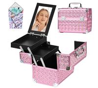 GALHUBIS Organizador de maquillaje, estuche de tren de maquillaje, bandejas de cosméticos portátil, profesional para peluquería, color rosa, Rosado, 9.8*6.7*6.8in, Moderno