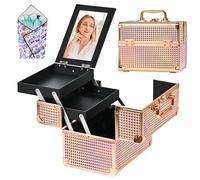 GALHUBIS Organizador de maquillaje, estuche de tren de maquillaje, bandejas de cosméticos portátil, profesional para peluquería, color rosa colorido, colorido rosado, 9.8*6.7*6.8in, Moderno