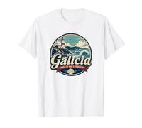 Galicia España Faro del Cabo Sileiro Costa Norte Camiseta gráfica económica, Hombre, Blanco, S