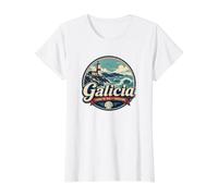 Galicia España Faro del Cabo Sileiro Costa Norte Camiseta gráfica económica, Mujer, Blanco, S