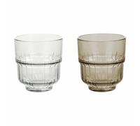 GALILEO Juego de 2 vasos apilables 340 ml de cristal, diseño de rayas, transparente y marrón, Vertical Sibila