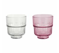 GALILEO Juego de 2 vasos apilables 340 ml de cristal, diseño de rayas, transparente y rosa, Vertical Sibila