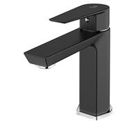 Galindo - Grifo de Lavabo - Aroha - Mod. 4605016 - Negro - Monomando para Instalación en Repisa - Caudal 14,5 l/min - Latón Acabado Cromo - Líneas Rectas