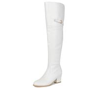 Galindopia Leisure Thigh Botas Altas Block Heel Slouch Pleated Zipper Overknee Collar Fold Over Fall Botas Riding Comodo Clásico White Size 35