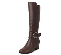 Galindopia Leisure Thigh Botas Altas Block Heel Slouch Pleated Zipper Overknee Collar Fold Over Fall Botas Riding Comodo Clásico Brown Size 42