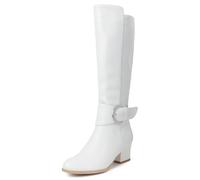 Galindopia Leisure Thigh Botas Altas Block Heel Slouch Pleated Zipper Overknee Collar Fold Over Fall Botas Riding Comodo Clásico White Size 37