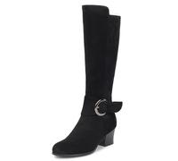 Galindopia Leisure Thigh Botas Altas Block Heel Slouch Pleated Zipper Overknee Collar Fold Over Fall Botas Riding Comodo Clásico Suede-Black Size 43