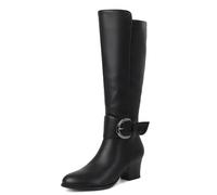 Galindopia Leisure Thigh Botas Altas Block Heel Slouch Pleated Zipper Overknee Collar Fold Over Fall Botas Riding Comodo Clásico PU-Black Size 35