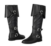 Galindopia Unisexo Renaissance Faire Cosplay Zapatos Clásico Botas de Media Fold Over Medieval Hombres Costume Witch Pirate Viking Tied Zapatos Plano Victorian Botas Black Size 36
