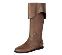Galindopia Unisexo Renaissance Faire Cosplay Zapatos Clásico Botas de Media Fold Over Medieval Hombres Costume Witch Pirate Viking Tied Zapatos Plano Victorian Botas Brown Size 36