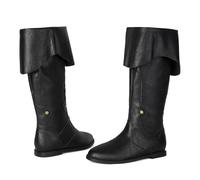Galindopia Unisexo Renaissance Faire Cosplay Zapatos Clásico Botas de Media Fold Over Medieval Hombres Costume Witch Pirate Viking Tied Zapatos Plano Victorian Botas Black Size 36