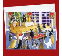 Galison Christmas Chorus - Juego de tarjetas de notas con adorables gatos navideños reunidos alrededor de 20 tarjetas y 21 sobres