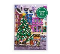 Galison Joy Laforme - Tarjeta de felicitación y Rompecabezas de Navidad con diseño de Ciudad de Navidad, Incluye sobre a Juego y Sello Adhesivo