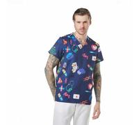 GALLANTDALE Uniforme Sanitario Casaca de Trabajo Hombre Resistente Médico Cuello Redondo Regular Fit Manga Ranglan con Puño y Bolsillos
