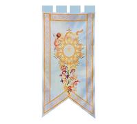 Gallardete Corpus Christi azul cielo. Decoración de balcones para el día del Corpus. Colgaduras religiosas 70x150 cm. | E&B PORRAS (CON CINTAS DECORATIVAS)