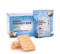 Galleta energética sabor a coco, Ración de emergencia, 12 x 120g | 20 años de conservación, 6595 kcal totales. Formato práctico para emergencias, viajes, senderismo y reservas