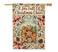 Galletas de jengibre con cita de Navidad, bandera de casa, 71 x 101 cm | Palitos de canela, bandera de patio, bayas de acebo, lazos de cinta roja, tema de horneado navideño, decoración de temporada