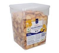 Galletas Saladas METRO Chef y ARO - Formatos Familiares de 350g y 1500g | Aperitivos Crujientes, Redondas, Cocktail y Peces | Ideales para Reuniones y Snacks (1 CUBO 1,5Kg., Salada Redonda)