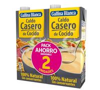 GALLINA BLANCA Caldo Casero de Cocido 100% Natural | Elaborado con Pollo, Ternera, Cerdo, Garbanzos y Verduras de la Huerta, Cocinado a Fuego Lento. Sin Gluten, Sin Conservantes - 1L (paquete de 2)