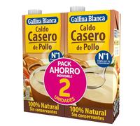 GALLINA BLANCA Caldo Casero de Pollo 100% Natural | Cocinado a Fuego Lento Durante 3h. Sin Gluten, Sin Conservantes, Bajo en Grasa - Pack 2 x 1L