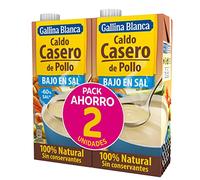 GALLINA BLANCA Caldo Casero de Pollo Bajo en Sal 100% Natural | Elaborado con Pollo y Verduras de la Huerta, Cocinado a Fuego Lento por 3h. Sin Gluten, Sin Conservantes, Menos Sal - 1L (paquete de 2)