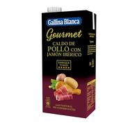 Gallina Blanca Caldo Gourmet de Pollo con Jamón Ibérico 100% Natural 1L | Sin conservantes, Bajo en Grasa y Sin Gluten