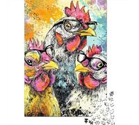 Gallinas con Gafas Arte Puzzle de 1000 Piezas Papel Puzzle para Adultos Escena Colorida Juego de Puzzle 1000 Piezas Decoración Regalo 38x26cm/1000pcs