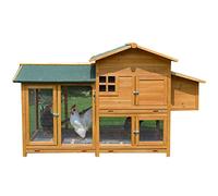 Gallinero Conejera De Madera para Exteriores De 68"con Rampas Bandeja Extraíble Puerta De Ventilación Techo Impermeable Casa para Mascotas para Conejos Pollos Y Cobayas (Marrón 173x78x103cm)