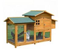 Gallinero de madera de 68 pulgadas para patio trasero, jaula grande para aves de corral al aire libre con caja nido grande, bandeja fácil de limpiar, área de carrera, 3 áreas de acceso (marrón 173x78x