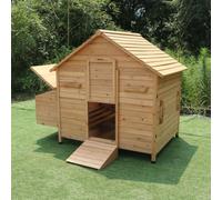 Gallinero de madera natural con caja de anidación y rampa, refugio resistente a la intemperie para aves de corral y animales pequeños