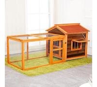 Gallinero De Madera para Conejos, Jaulas para Conejos Al Aire Libre con Corredor Y Techo De Asfalto, Casa para Mascotas Conejos, Cobayas, Pollos Y Patitos(Carbonized Red,85 * 78 * 88CM)