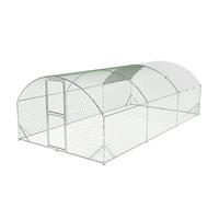 Gallinero de metal con paseo, jaula para aves de corral al aire libre con puertas dobles, cubierta resistente a la intemperie y a los rayos UV para pollos, patos, gansos, conejos, patio trasero o uso