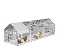 Gallinero de Metal para Aves con Techo Impermeable, Recinto Exterior 130" L x 40" W x 40" H, Corral para Gallinas, Conejos y Mascotas, Jaula Avícola Resistente con Puertas y Protección Solar UV