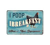 Gallinero Divertido, Desayuno Con Caca, ¿Cuál Es Tu Superpoder? Letrero De Metal Impermeable Cartel De Chapa Divertido Letrero De Lata Para Cafetería Pared Garaje 20X30Cm