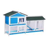 Gallinero Grande de Madera de 70 Pulgadas, gallinero para Exteriores, conejera, Jaula para Aves de Corral con Bandeja extraíble con Puerta de ventilación y rampa (Azul 180x54x94cm)
