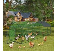 Gallinero Grande de Metal con Corral, 120 x 40 x 40 Pulgadas, Corrales de Pollo para Patio Trasero al Aire Libre, Corral de Aves de Corral Resistente con Bloqueo de Seguridad y Cubierta Anti-UV