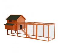 PawHut Gallinero de Madera Exterior para 8-10 Gallinas con 2 Nidos Bandeja Extraíble Rampa 347x160x150 cm Madera Natural Aosom España